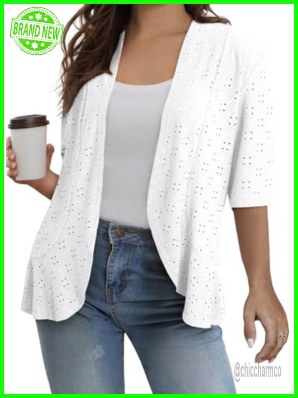 Plus Size Netted Knit Ruffle Kimono Cardigan Cover Up